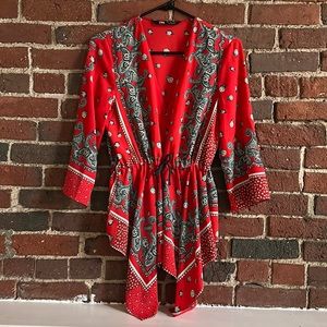 Zara Asymmetrical Printed Red Paisley Top Size Small